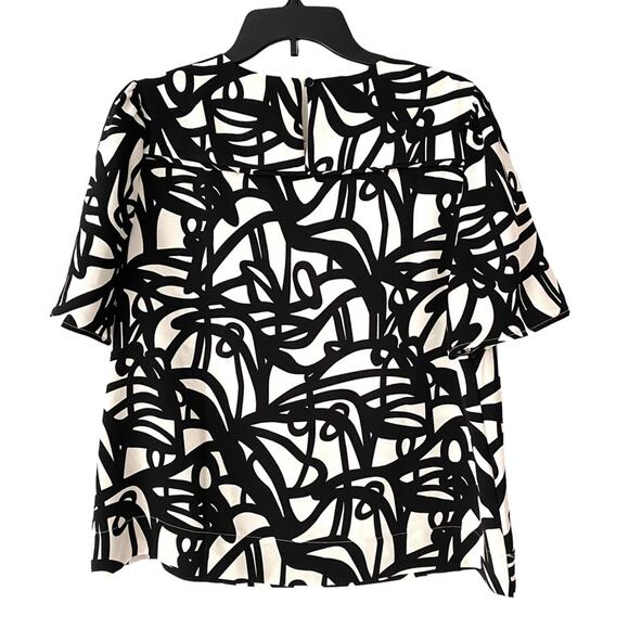 J. Crew 365 Black White Hammered Satin Blouse size 8 short sleeve - Picture 5 of 7